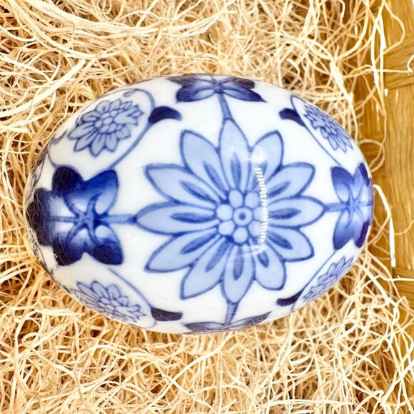 Set Of 6 Blue and White Porcelain Decorative Orbs and Egg Floral Design NO BOX - Picture 15 of 16